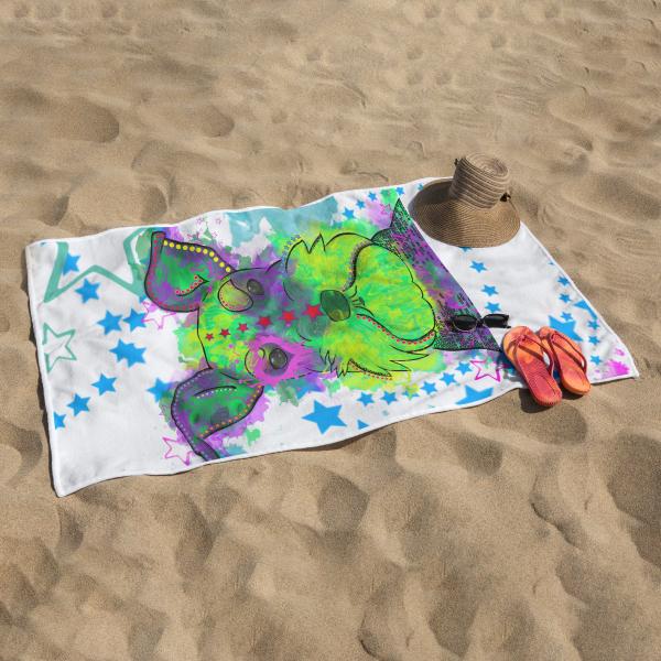 Badehandtuch Fido – Popart-Hundemotiv, 75x165 cm, 100 % Polyester, weich & schnelltrocknend